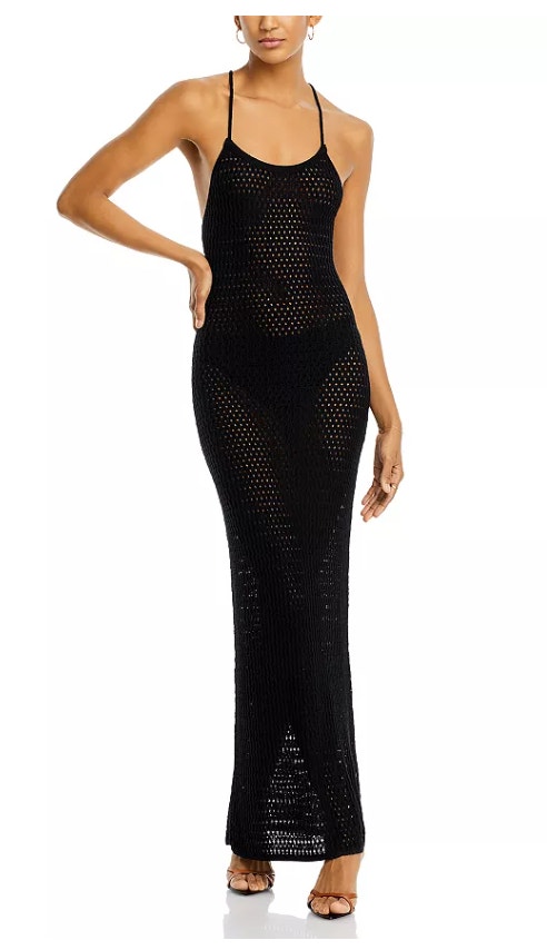 Fore Collection Womens Size Medium Crochet Maxi Dress Black New